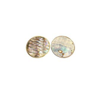 Vintage Alpaca Mexico Abalone Shell Round Earrings
